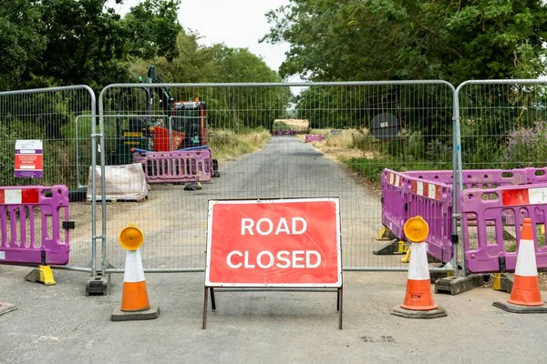 Buckinghamshire Reino Unido Julio 2022 Señal Tráfico Cerrada Trabajos Viales —  Fotos de Stock