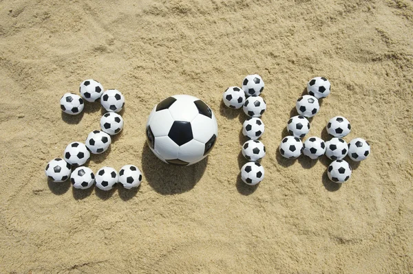 Brazil 2014 Soccer Football World Cup Message on Sand — Stock Photo, Image