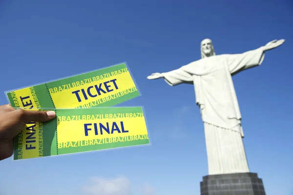 リオデジャネイロのコルコバードでサッカー ワールド カップ チケット — ストック写真