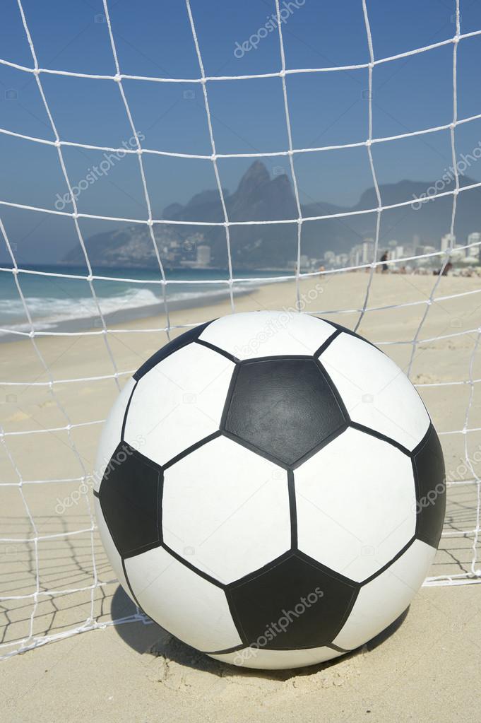 Soccer Goal Ball in Football Net Rio de Janeiro Brazil Beach