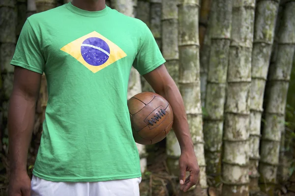 Brazilian Soccer Football Player Standing Jungle Bamboo — Stock Photo, Image