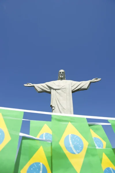 Brazilská vlajka Bunting na Corcovado Rio de Janeiro — Stock fotografie
