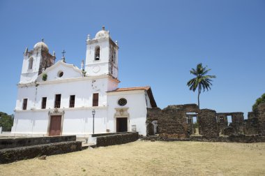 White Colonial Church and Ruins Nordeste Brasil clipart
