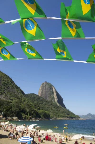 Brasilianska flaggan sparv red beach Sockertoppen rio Brasilien — Stockfoto