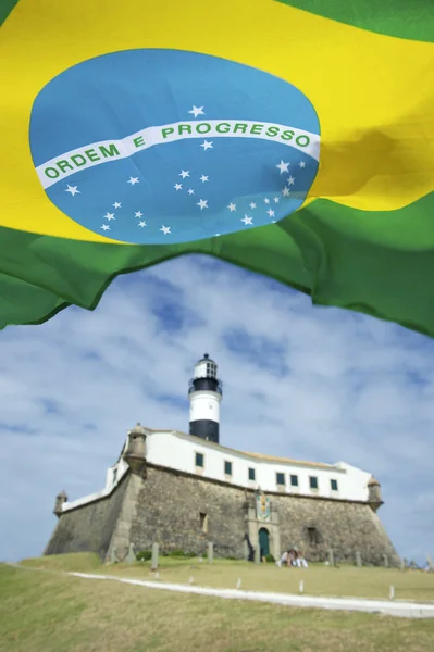 Farol da Barra Salvador Brasil Faro Bandera de Brasil — Foto de Stock