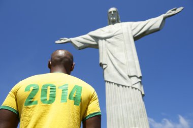 Brezilyalı futbol Futbol oyuncu 2014 gömlek corcovado rio de Janeiro'da