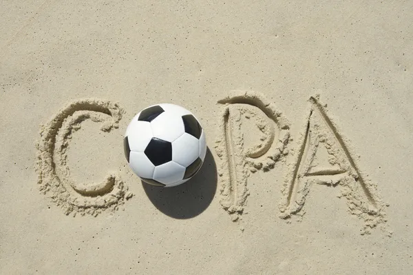 Copa Futebol Areia Escrita Mensagem — Fotografia de Stock