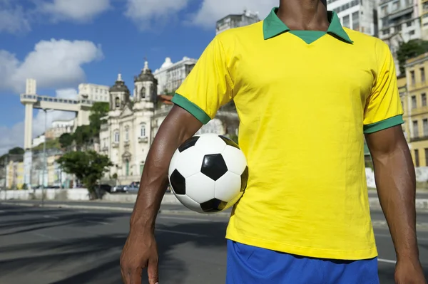 Jogador de Futebol Brasileiro Vestindo Camisa Brasil Salvador — Fotografia de Stock