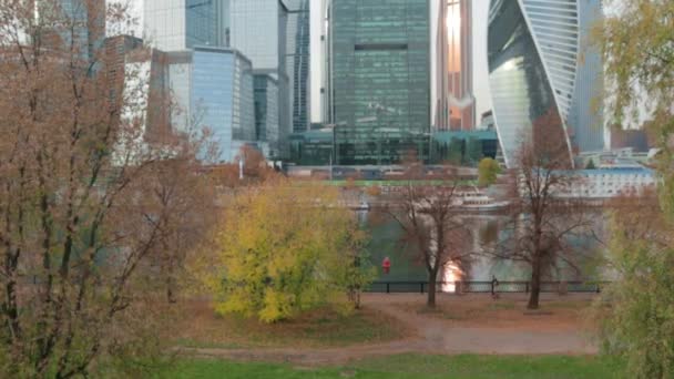 Centrum Biznesowe Dzielnica Moskwa Drapacze Chmur Park Office Corporations Concept — Wideo stockowe