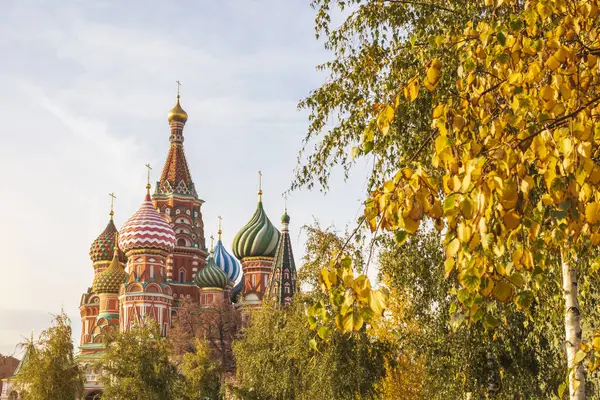 Paisaje Calle Moscú Iglesia Basilio Árboles Otoño Parque Zaryadye Concept — Foto de Stock