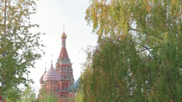 Landskap Moskva Basilika Kyrkan Höst Träd Park Zaryadye Concept Tapet — Stockvideo