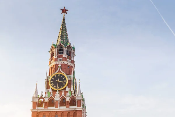 Torre Spasskaya Del Kremlin Moscú Gran Reloj Campana Sonando Concept — Foto de Stock