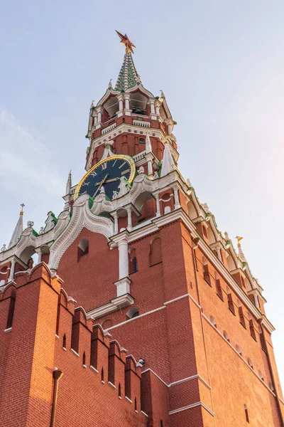 Спасская Башня Кремля Москва Мерлонская Кирпичная Стена — стоковое фото