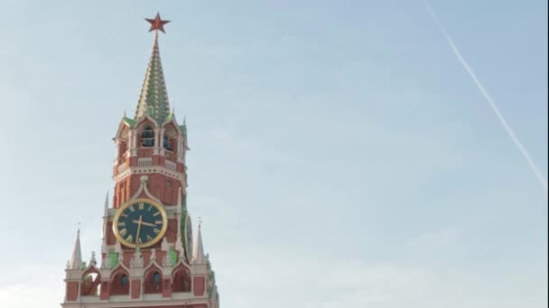 Torre Spasskaya Kremlin Moscovo Grande Relógio Campainha Tocando Conceito Cultura — Vídeo de Stock