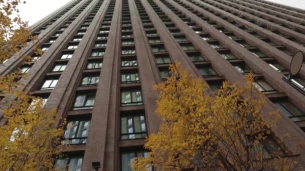 Gray skyscrapers among green spaces and trees modern eco yard — Stock Video