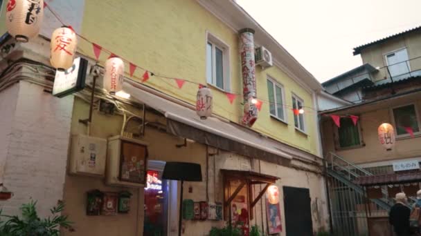 Japon Stili Sokak Yemekleri Restoranı Tatinomi Bar Tebura Sika Fener — Stok video