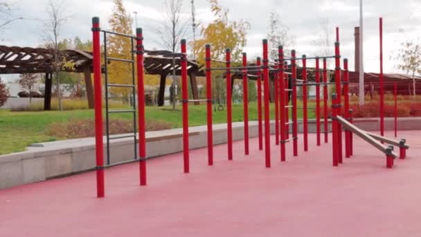 Street Gym Outdoor Fitness Met Fitnessapparatuur Roze Color Concept Street — Stockvideo