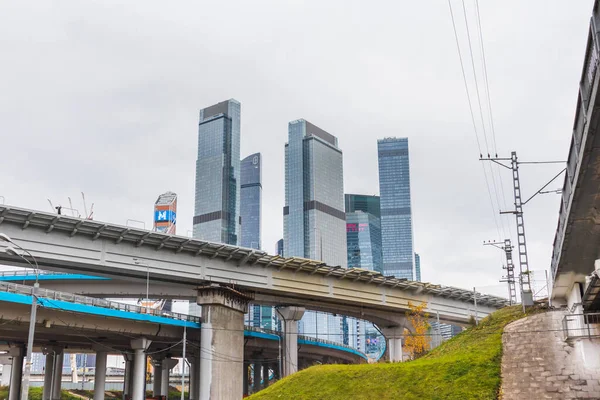 Business Center District Moscow City Transport Bridge Road Junctions Concept — Stock Photo, Image