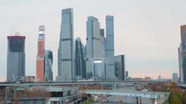 Urban Infrastruktur Transport Business Center Moskva Stad Tågstation Rutnät Bakgrund — Stockvideo