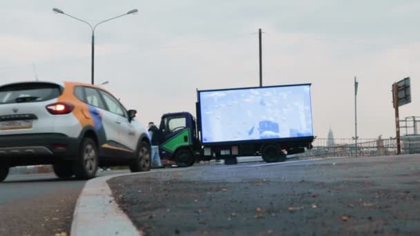 Bloggeři Filmový Produkční Štáb Střílet Komerční Vlog Město Rusko Moskva — Stock video