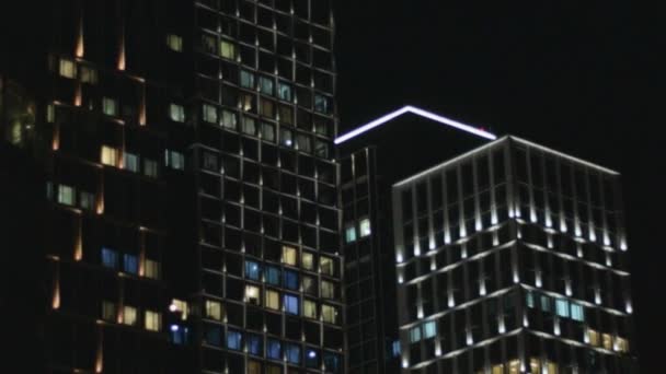 Night City Skyscrapers Business Center Traffic Transport Lights Urban Vibe — Stock Video
