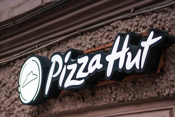 Pizzahütte Logo Zeichen Firma Lebensmittel Globale Marke Cafe Russia Sankt — Stockfoto