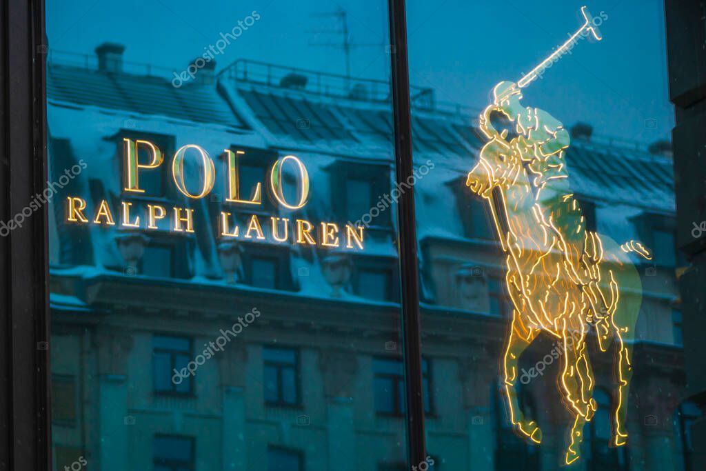 Polo ralph lauren brand logo sign horse shopping sale.concept luxury.Russia,Saint-Petersburg,31jan2022.