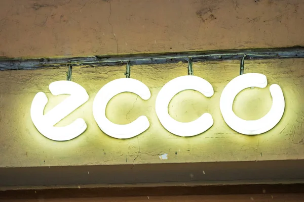 Ecco Logo Skylt Butik Skor Globala Varumärke Ryssland Sankt Petersburg — Stockfoto