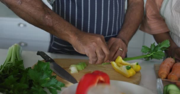 Mutlu Afrika Kökenli Amerikalı Son Sınıf Öğrencilerinin Birlikte Yemek Pişirmelerinin — Stok video