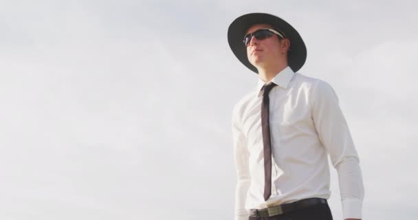 Vista Frontal Árbitro Críquete Masculino Caucasiano Vestindo Camisa Branca Gravata — Vídeo de Stock