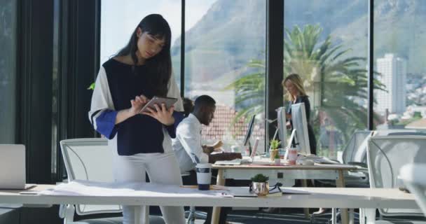 Vue Face Une Femme Métisse Travaillant Dans Bureau Moderne Utilisant — Video