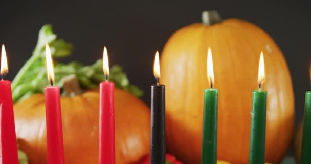 Composition Seven Lit Candles Halloween Pumpkins Halloween Tradition Celebration Concept — Stock Video
