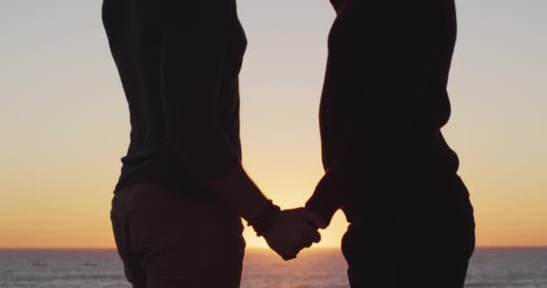 Happy Caucasian Gay Male Couple Holding Hands Making Heart Shape — Stock Video