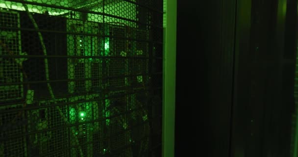 Groene Controlelampjes Gegevensverwerking Computerservers Technische Ruimte Informatietechnologie Gegevensverwerking Computers — Stockvideo