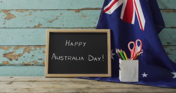 Happy Australia Giorno Testo Bandiera Australiana Con Stelle Oggetti Scolastici — Video Stock