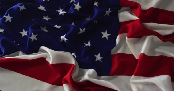 Close Crumpled Bandeira Americana Com Estrelas Listras Patriotismo Americano Conceito — Vídeo de Stock