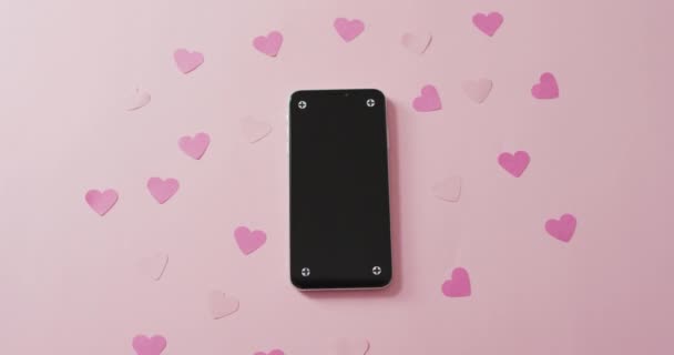 Smartphone Cuori Carta Sfondo Bianco San Valentino San Valentino Amore — Video Stock