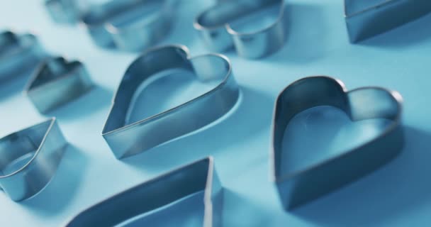 Heart Shape Cookie Cutters Blue Background Valentine Day Valentine Day — Stock Video