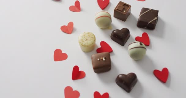 Paper Hearts Chocolates Pink Background Valentine Day Valentine Day Love — Video Stock