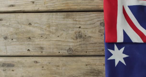 Crumpled Australian Flag Stars Stripes Lying Wooden Background Patriotism Celebration — Stock Video