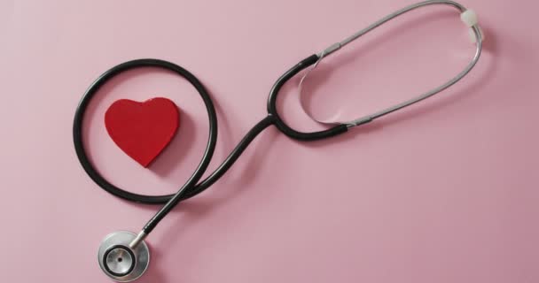 Stethoscope Red Heart Pink Background Valentine Day Valentine Day Love — Stock Video