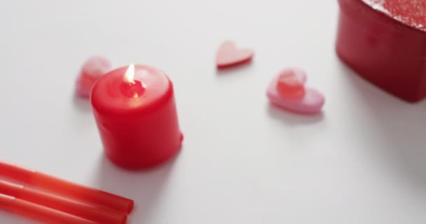 Heart Shape Sweets Candles Pink Background Valentine Day Valentine Day — Stock Video