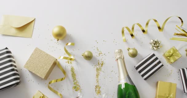 Decorazioni Champagne Sfondo Bianco Alla Vigilia Capodanno Capodanno Festa Capodanno — Video Stock