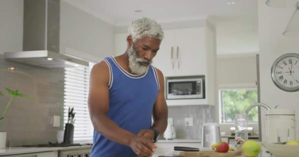 Video Afroamerického Staršího Muže Připravujícího Koktejl Důchodový Životní Styl Trávení — Stock video