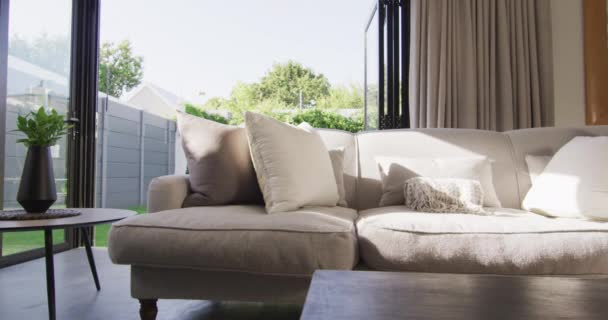 Celkový Pohled Luxusní Obývací Pokoj Pohovkou Stolem Design Interiéru Koncepce — Stock video