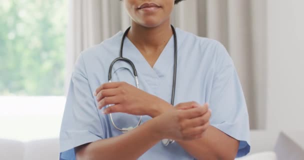 Portrait Happy African American Female Doctor Looking Camera Smiling Medicine — Stock Video