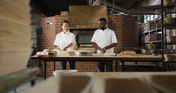 Animace Různých Pekařů Pekařek Připravujících Kysané Těsto Chleba Práce Pekařství — Stock video