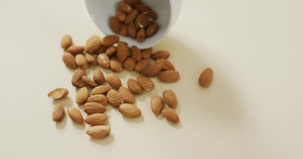 Video Almond Dalam Mangkuk Dengan Latar Belakang Putih Makanan Vegan — Stok Video