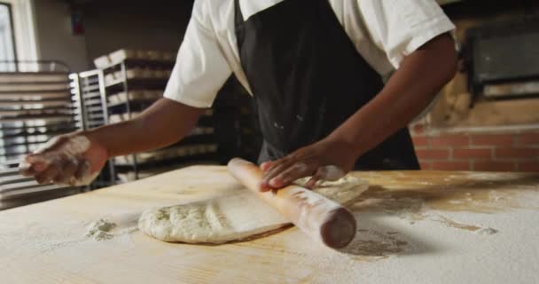 Animación Manos Diversos Panaderos Femeninos Masculinos Rodando Masa Madre Para — Vídeos de Stock