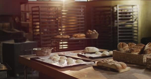Animace Rohlíků Chleba Připravených Pečení Práce Pekařství Tradiční Nezávislé Malé — Stock video